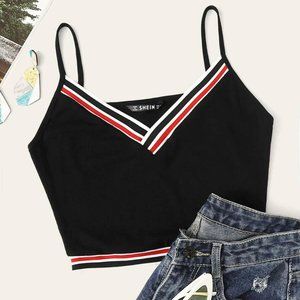 SHEIN Black Striped Ribbed Cropped Cami Top